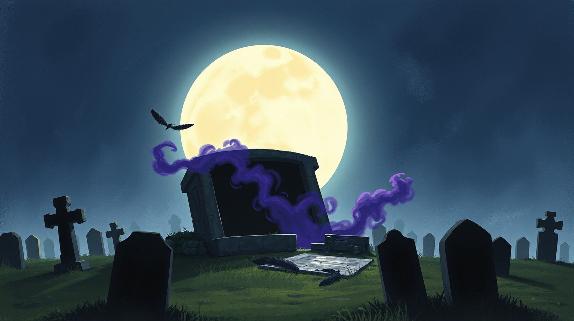 The old king's tomb, open and empty, by candlelight